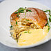 Kimchi Buchteln mit Kimchi Buttersosse, Shiitake Staub, Kresse, Pfirsich und Soja Sesam Sauce